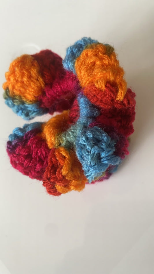 Multicolor orange red blue green scrunchy